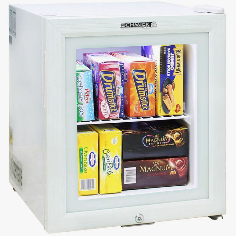 Mini Freezer | Glass Door 36 Litre front view with door closed and full of freezer food
